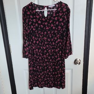 Chris & Carol Black and Pink Floral Long Sleeve Dress